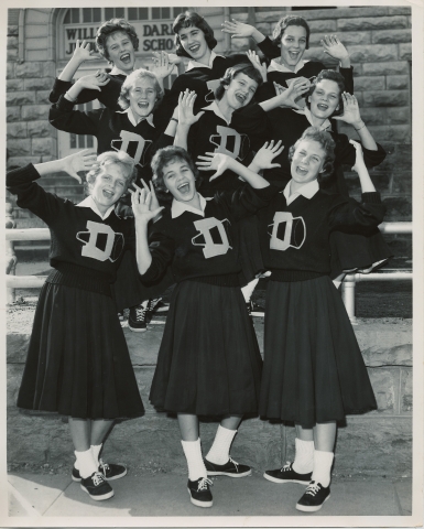 Darby Cheerleaders 1959 row1: Martha Bedwell, Nancy Shoffey, Carol Sims, Row2: Becky McGee, Cissy Crampton, Margaret Bryan, Row3: Janee Parris, Lou Ann Dean, Janie Turner