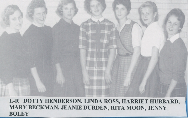 L-R Dotty Henderson, Linda Ross, Harriett Hubbard, Mary Beckman, Genie Durden, Rita Moon, and Jenny Boley