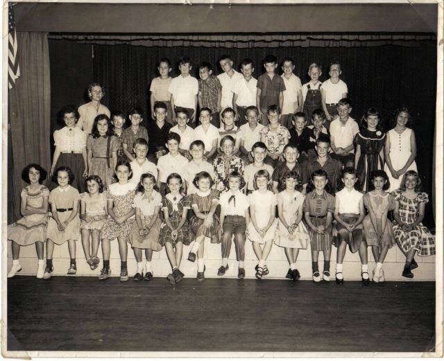 Cavanaugh Elementary School: Mrs. Martins combined 3rd & 4th grade class 1953-1954 school year 3rd grade:front row from left: #4 Marilyne Brown, #8 Flo Rainwater, #9 Sharron Schoeppe; second row boys sitting from left: #5 Jerry Don Moore, #6 Herman Elkins